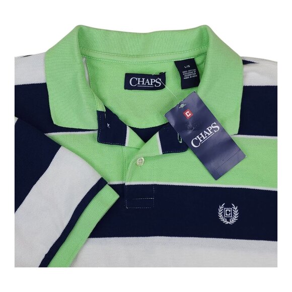 Chaps Boys Large Striped Polo Shirt Key Lime & Navy 100% Cotton - Picture 1 of 9